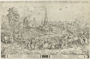 The fight between Carnival and Lent, engraved by Pieter van der Heyden, 1558